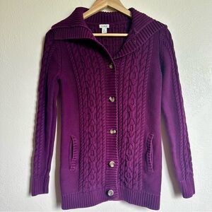 ll bean • vintage cable knit sweater cardigan button up royal deep purple cotton